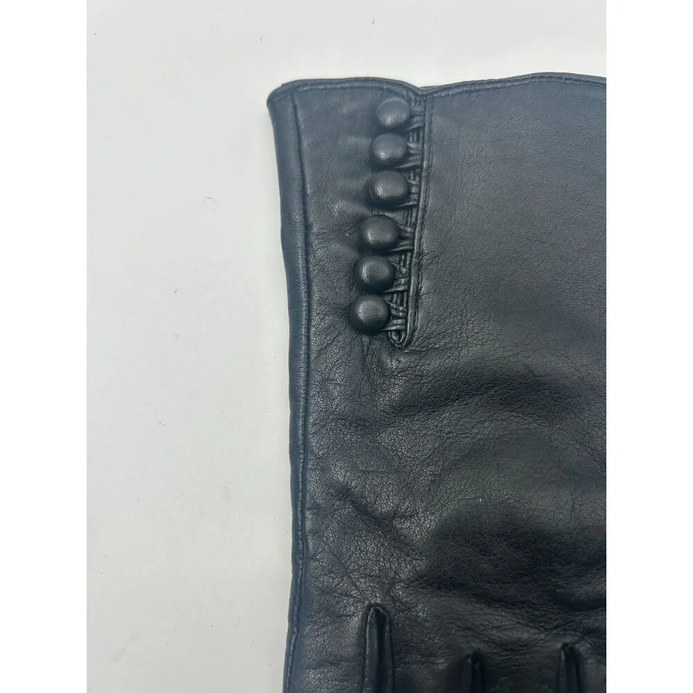 Vintage Steampunk Black Leather Cashmere Button Cuff Gauntlet Gloves Women's